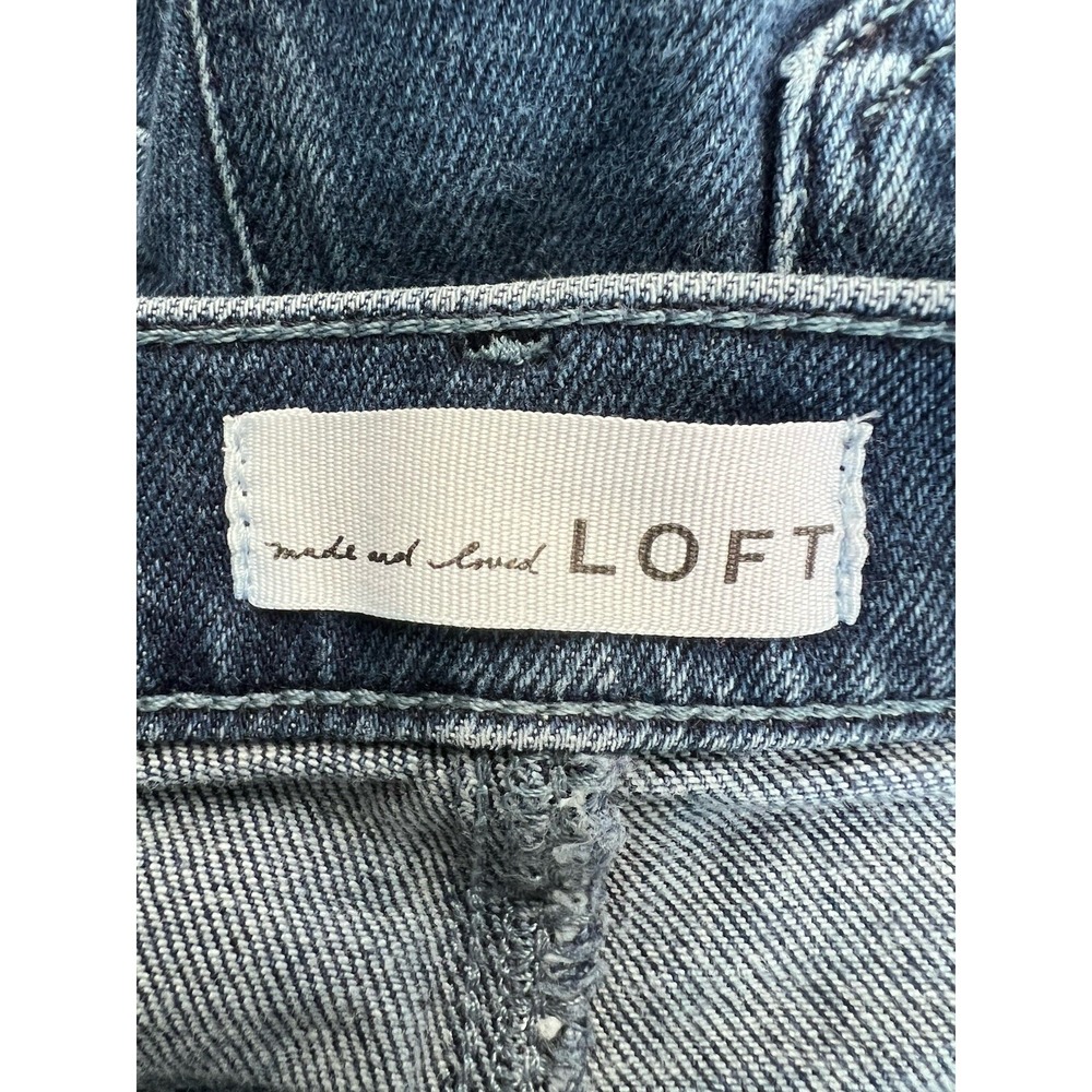 Loft Women's High Waist Flare Crop Blue Jeans Size 30 Raw Hem Stretch - Picture 6 of 7